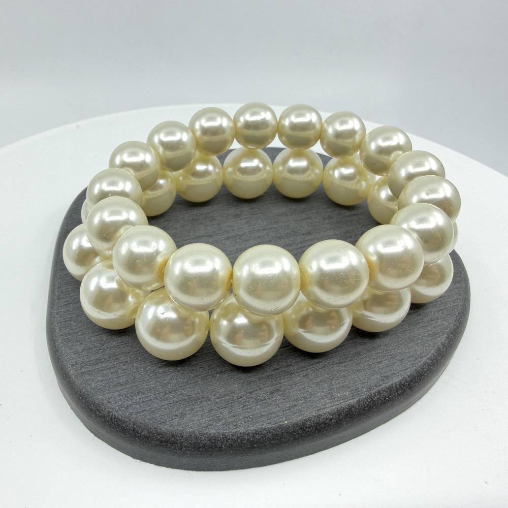 Faux Pearl Double Strand Chunky Bracelet Statement Layering Boho Jewelry